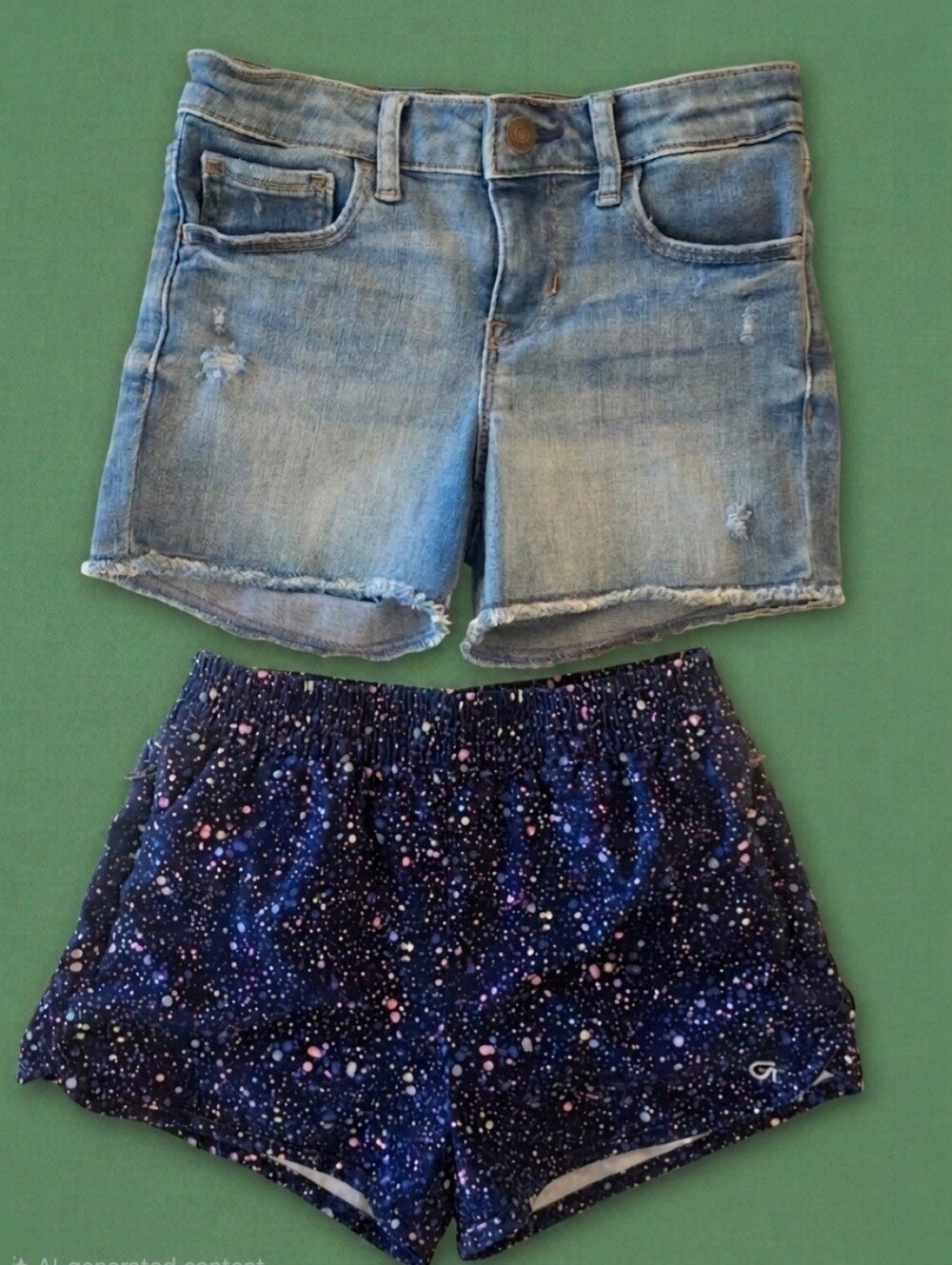 Lot 2 Gap Girls Shorts M 8/9 Distressed Frayed Jean Denim & Active Run w/Pockets
